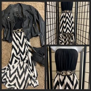 She’s A QT Black & Cream Hi-Lo Chevron Tube Dress